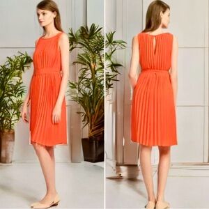 Banana Republic Tangerine Orange Belted Pleated Petite Dress 0P Sleeveless